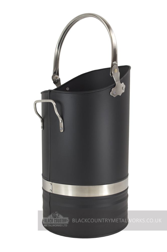 Contemporary Black Coal Hod with Pewter handles