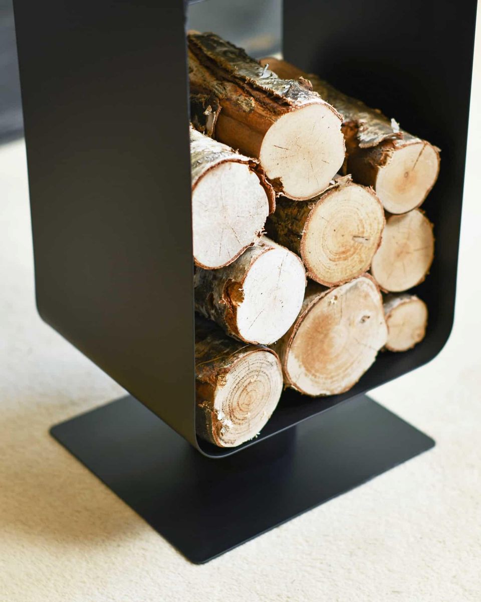 Close-Up of Log Store on Contemporary Black Log and Kindling Store