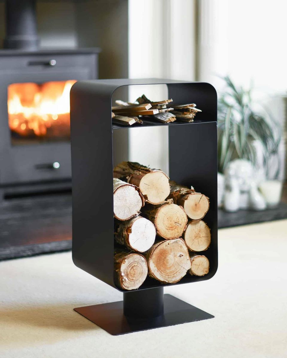 Contemporary Black Log and Kindling Store in Situ