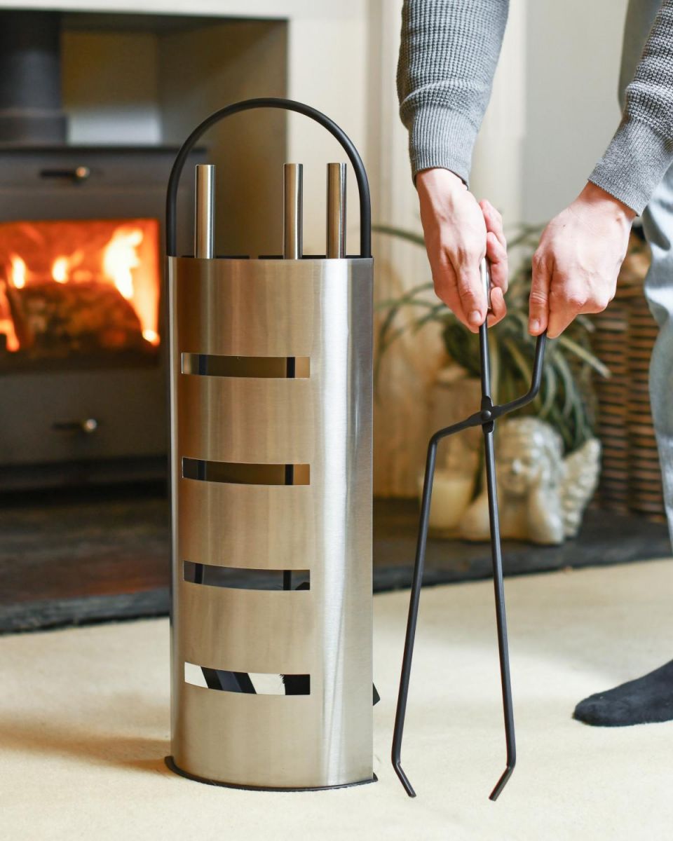 Scale Shot Of Contemporary Brushed Steel Companion Set Scale Shot Of Contemporary Brushed Steel Companion Set