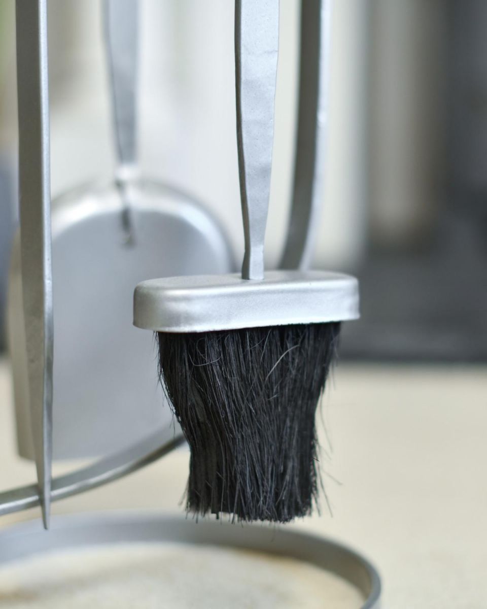 Close-Up of Fireside Tools in Matching Pewter Finish