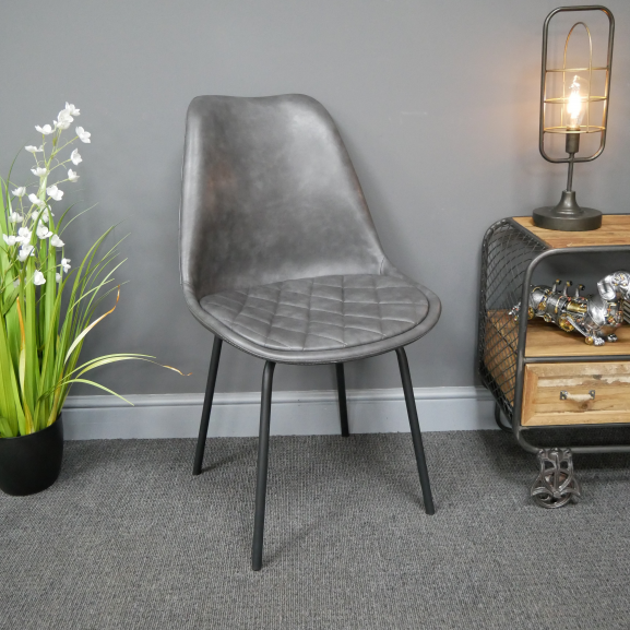 Grey Leather Dining Chair in Situ