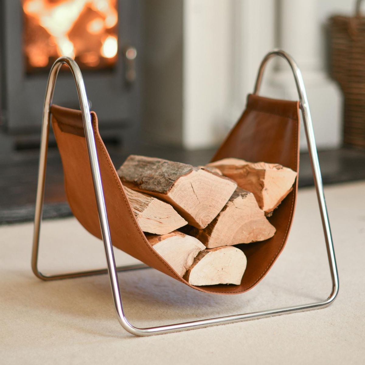 Contemporary Steel "Cradle" Design Log Holder