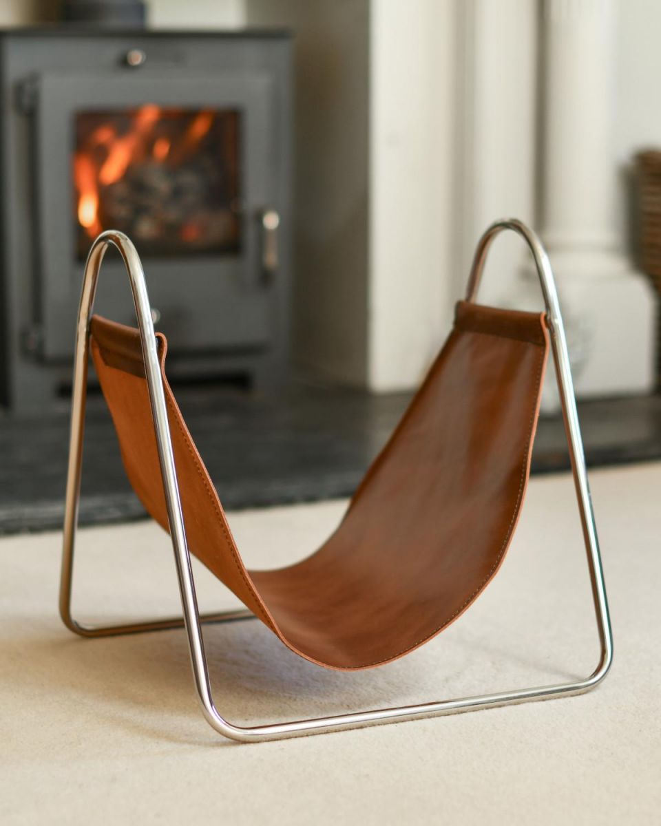 Empty Contemporary Steel "Cradle" Design Log Holder