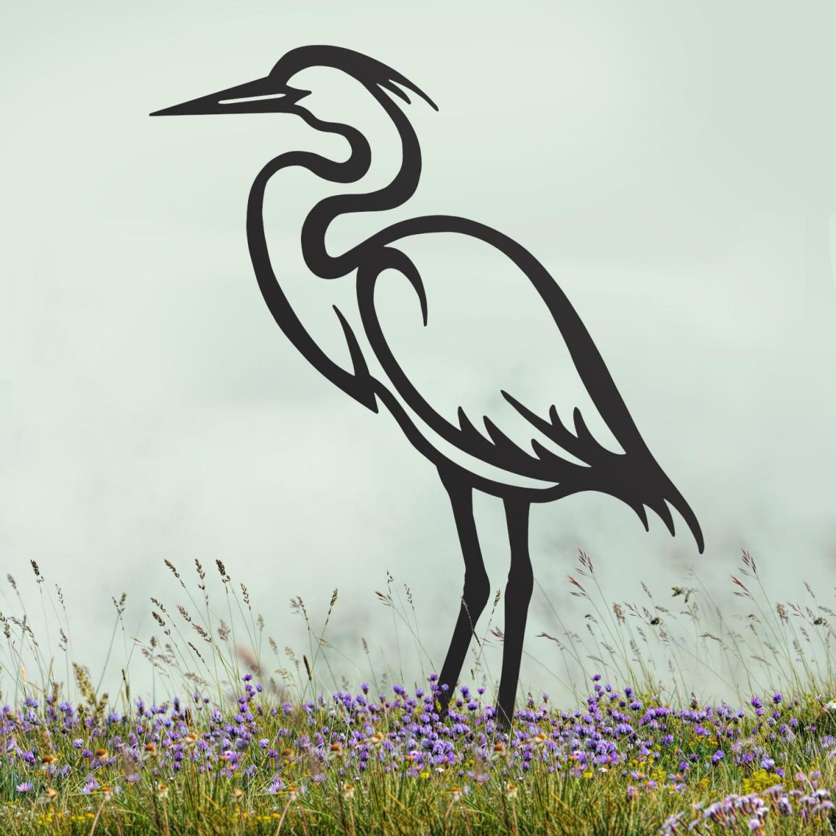 Black Sheet Steel Silhouette with Contemporary Style Heron Design Black Sheet Steel Silhouette with Contemporary Style Heron Design