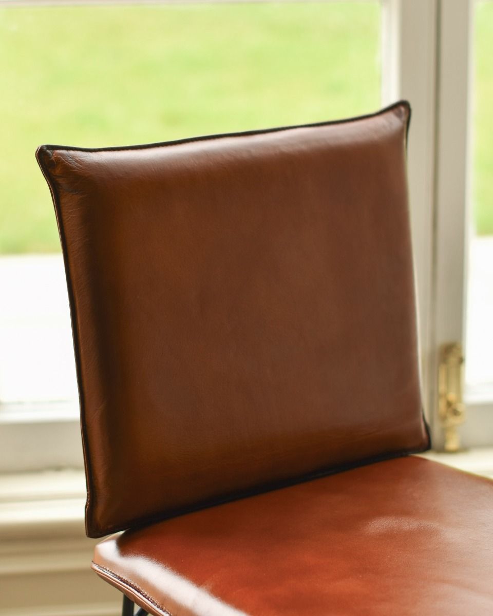 Contemporary Tan Leather and Black Steel Chair Backrest