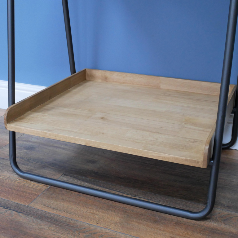 Close-up of the Wooden Shelves on the Contemporary Shelving Unit