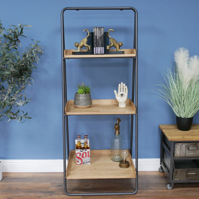 Contemporary Wood & Iron Shelving Unit in Situ