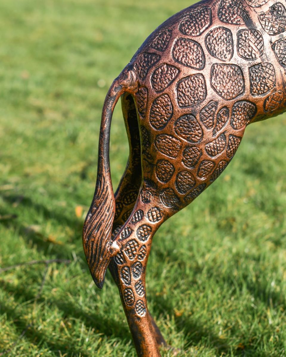 Close up of Copper Finish Giraffe Cast Aluminium Sculpture back legs
