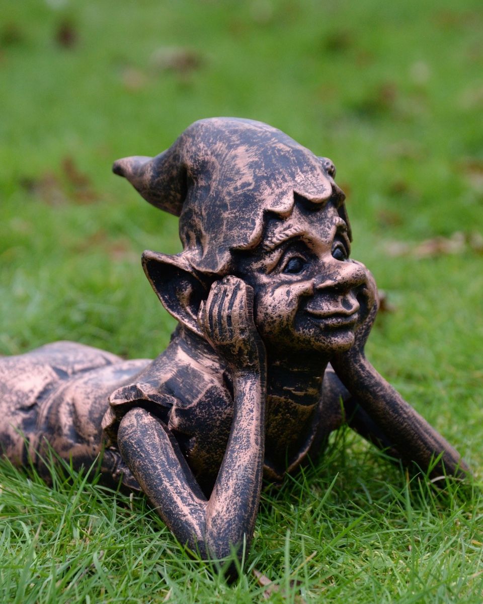 "Reverie" the Pixie Cast Aluminium Garden Sculpture - Copper close up of head