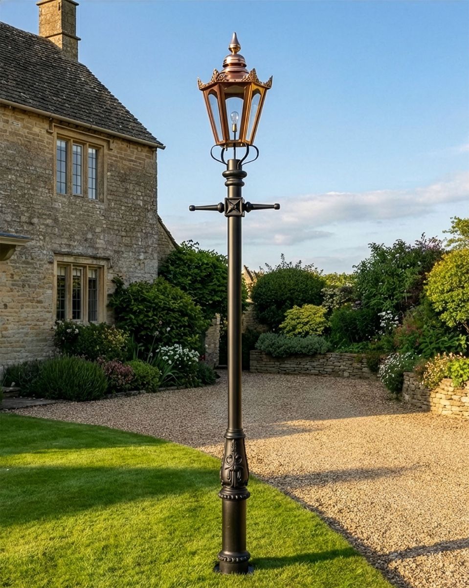 Copper "Concordia" Lamp Post & Hexagonal Lantern - 3.7m digital illustration