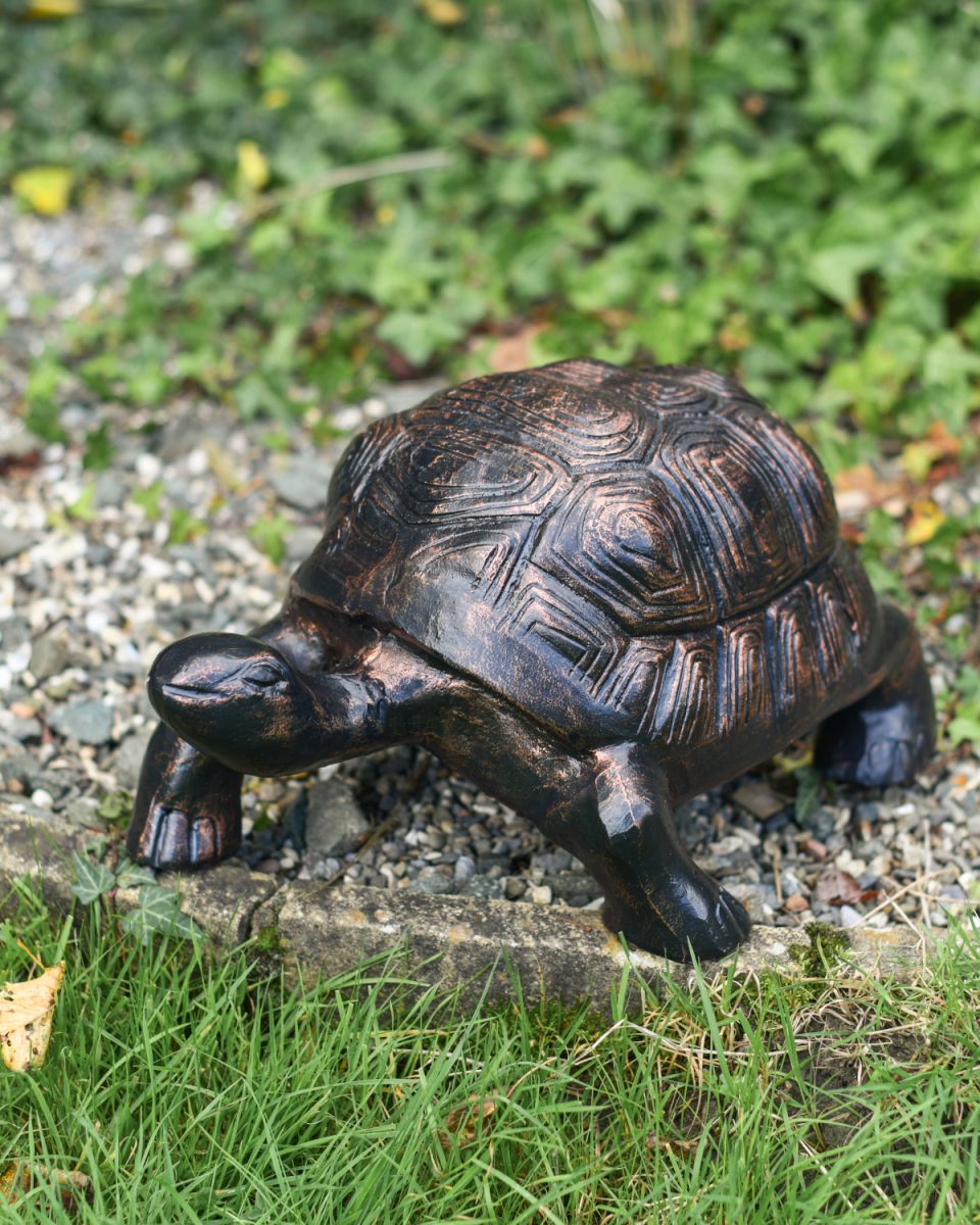 Copper and bronze aluminium tortoise garden sculpture