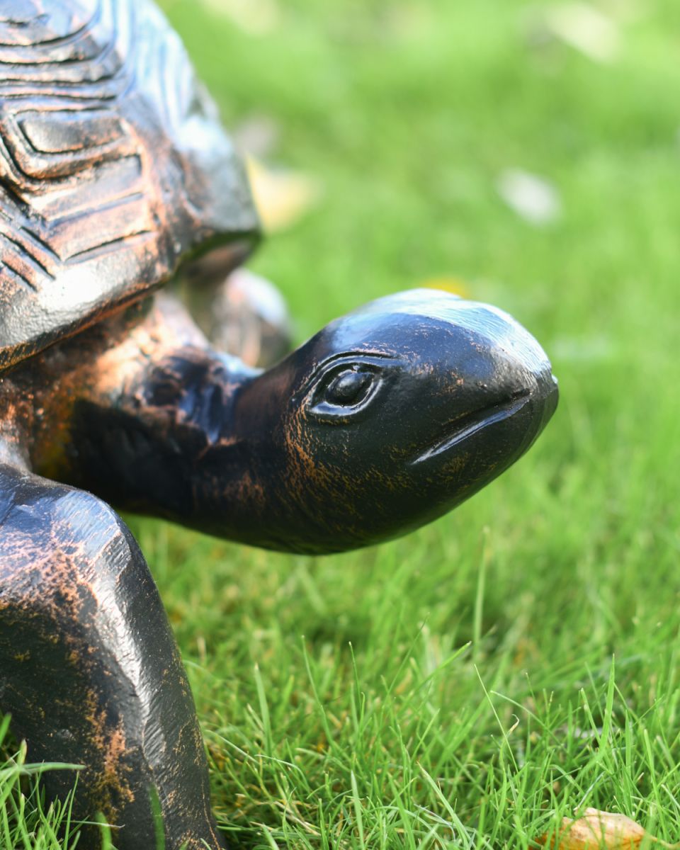 Copper and bronze aluminium tortoise garden sculpture face