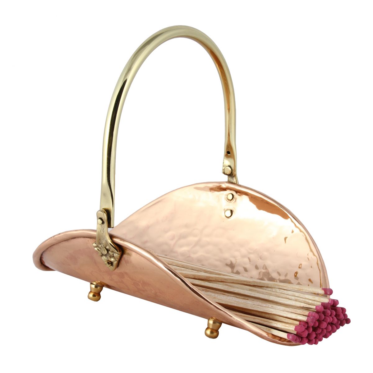 Fireplace tidy match stick holder with handle - basket style