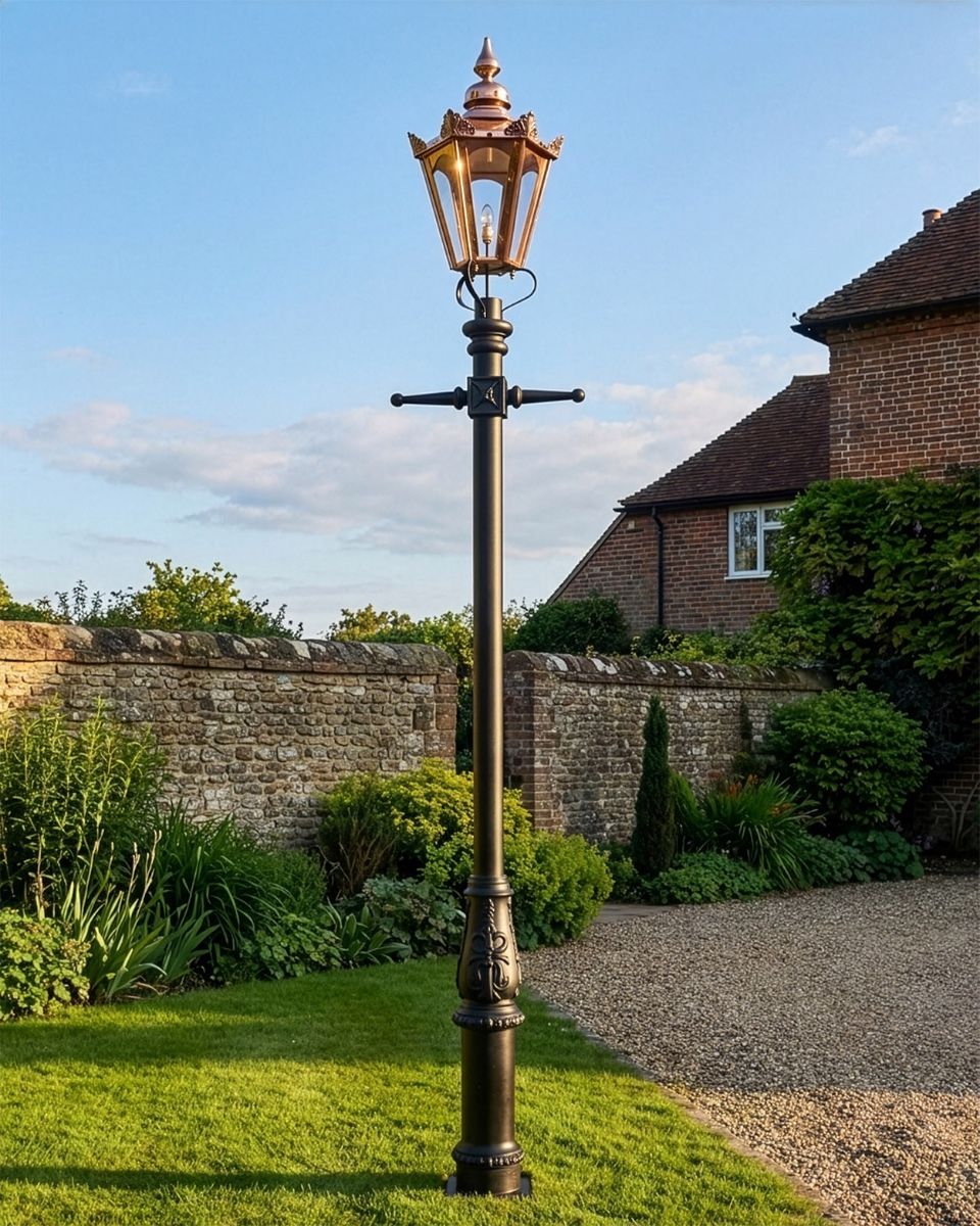 Copper Concordia Hexagonal Extra Large Lantern & Lamp Post Set digital illustration