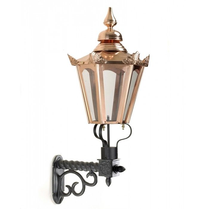 Copper Concordia Hexagonal Lantern on an Ornate Royale Bracket Copper Concordia Hexagonal Lantern on an Ornate Royale Bracket