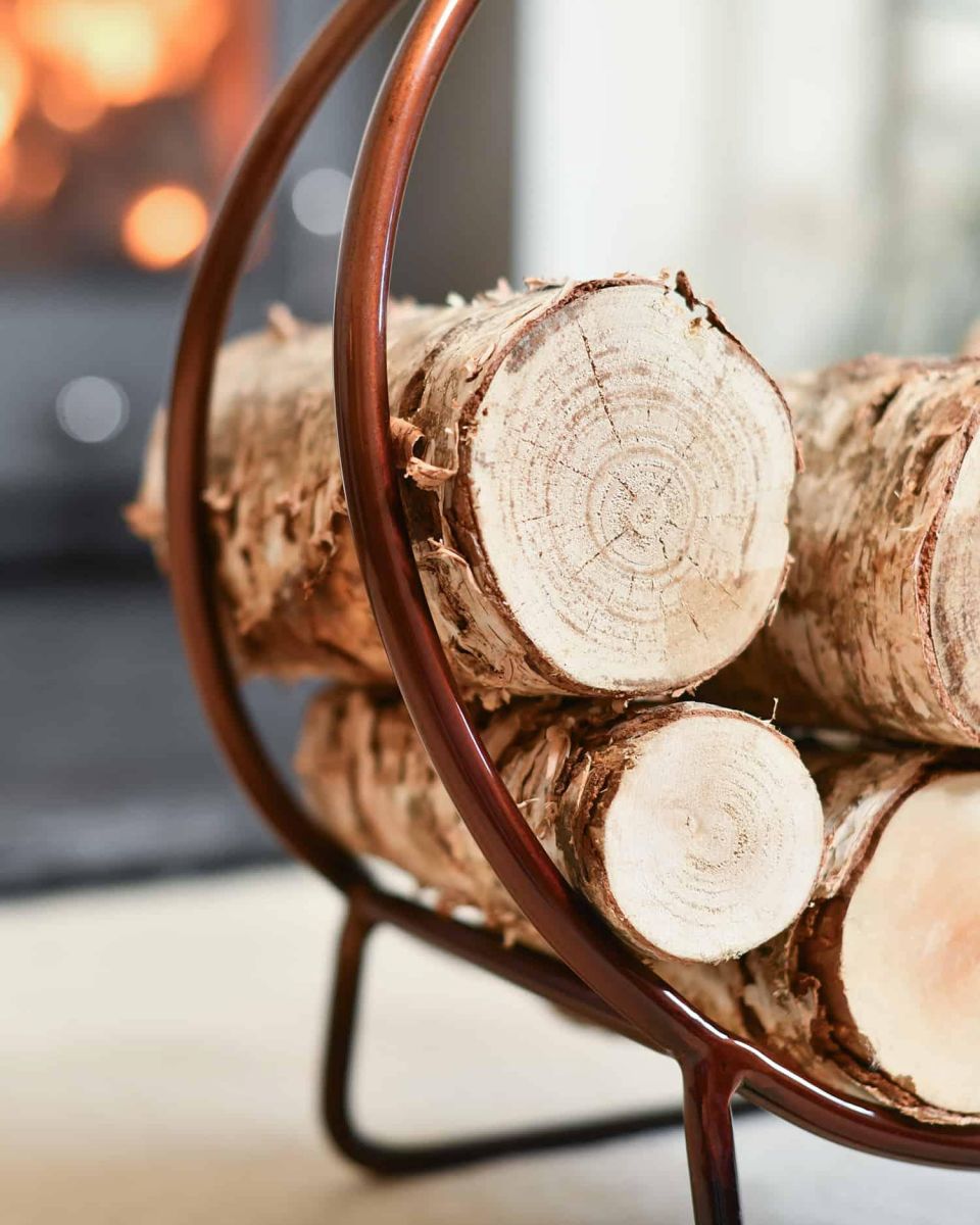 Close-Up of Copper Contemporary Circular Log Rack & Holder With Handle - 45cm