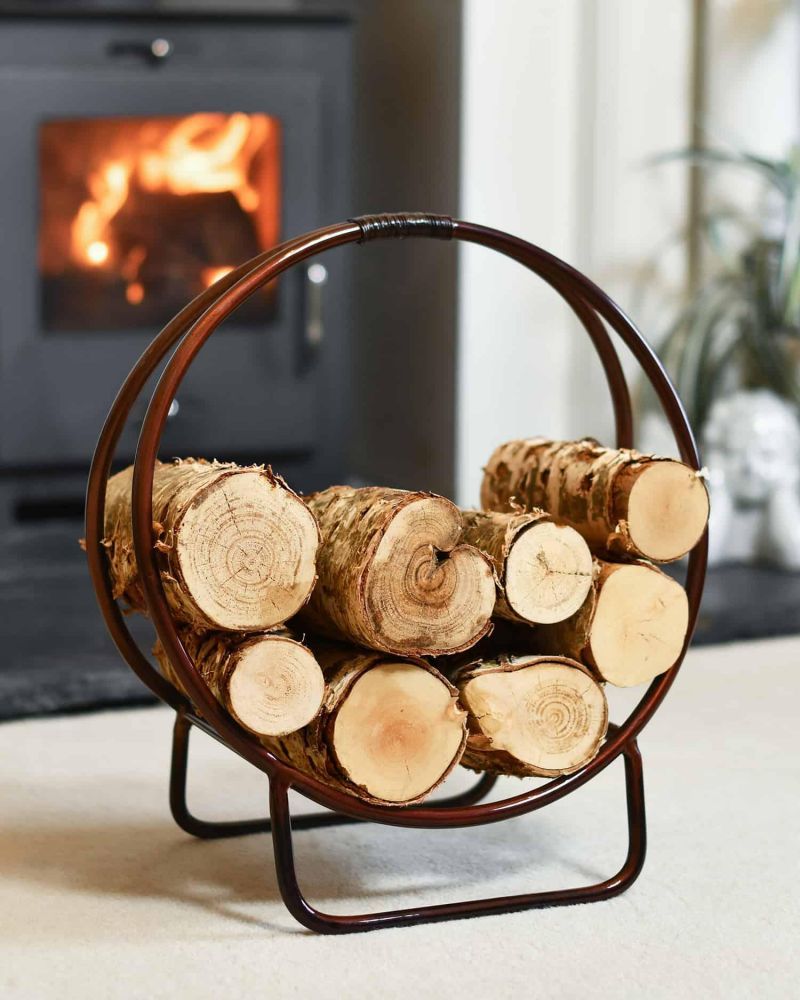 Copper Contemporary Circular Log Rack & Holder With Handle - 45cm