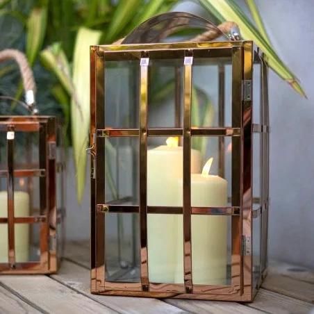 Outdoor Candle Holder in a Copper Effect Finish