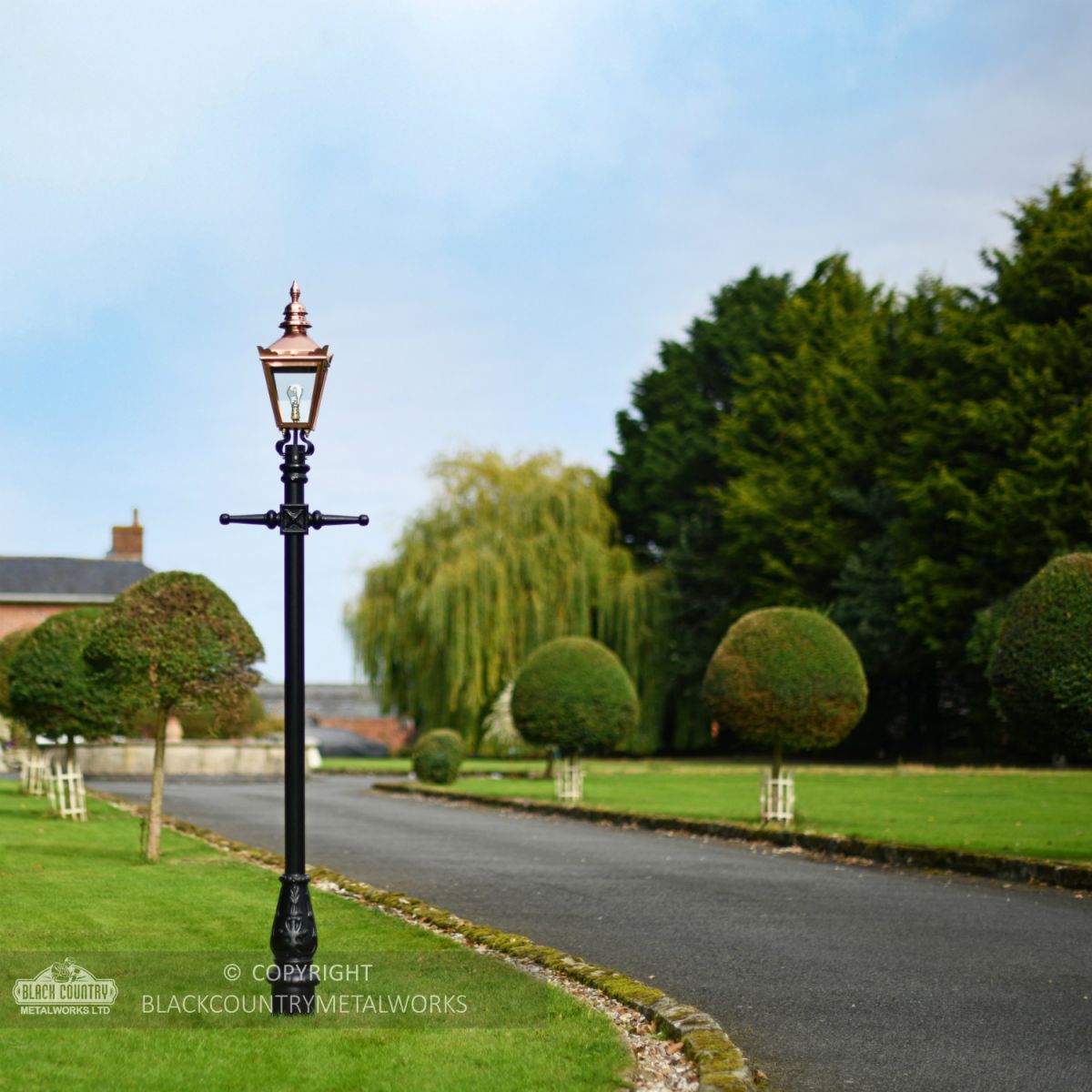 Copper Harrogate Lamp Post 2.25m Installed On Driveway