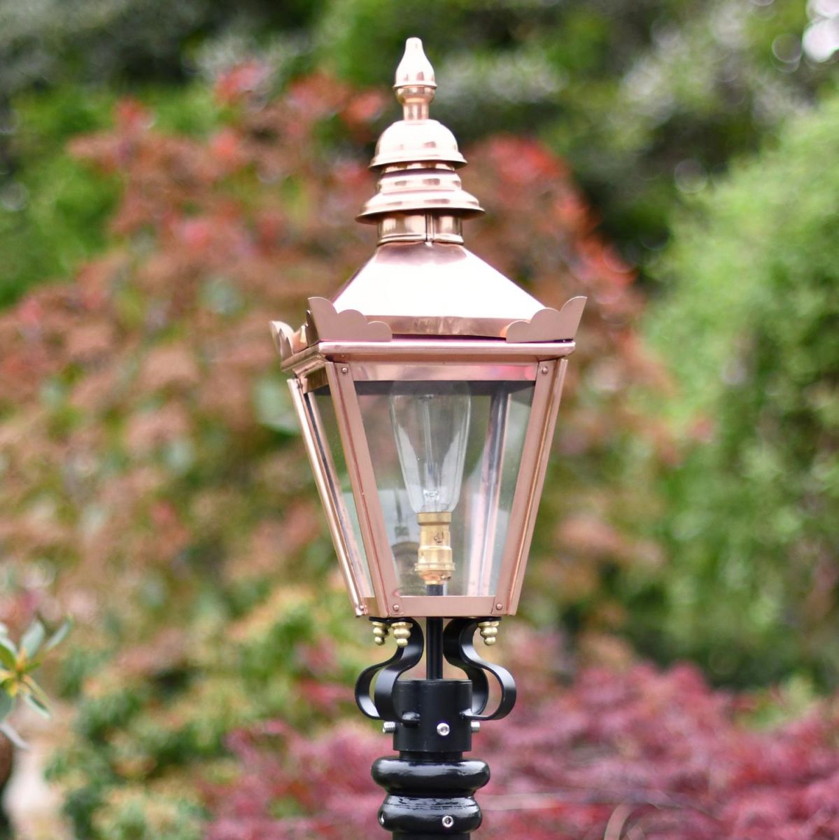 Polished Copper Harrogate Lantern in Use on a Lamp Post