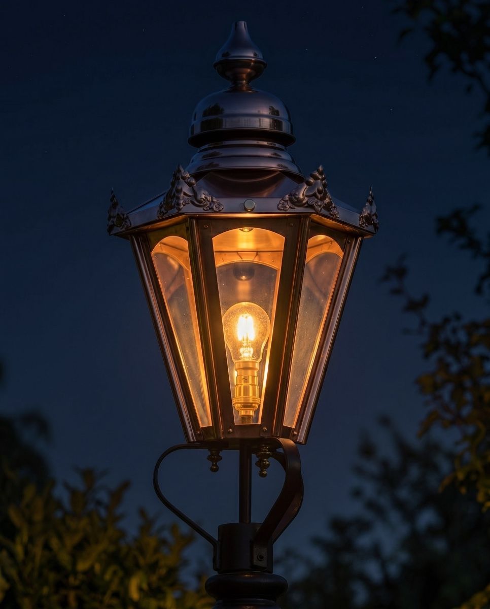 Copper Hexagonal Lantern 73cm Digital illustration At Night