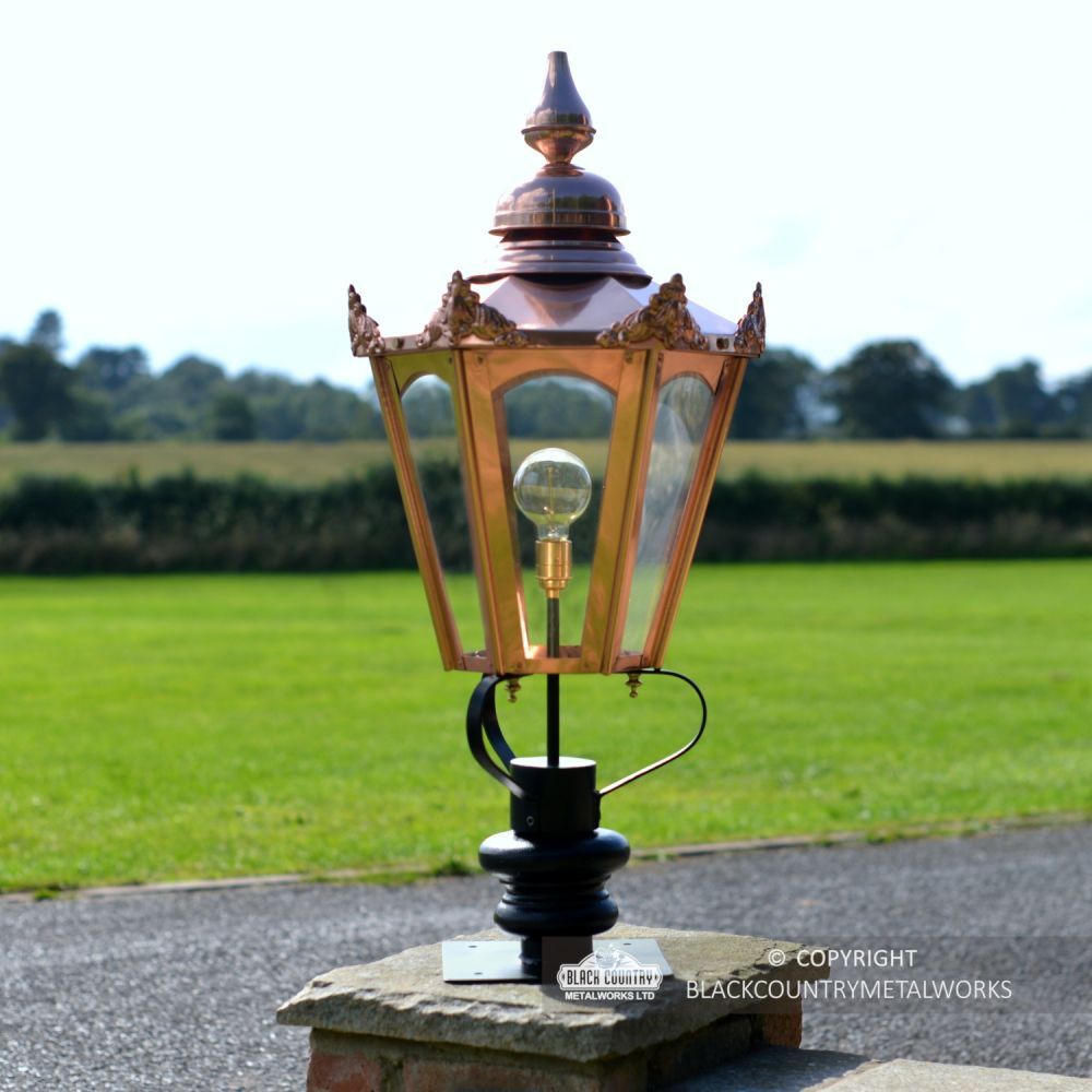 Copper Hexagonal Pillar Light and Lantern Set - 102cm