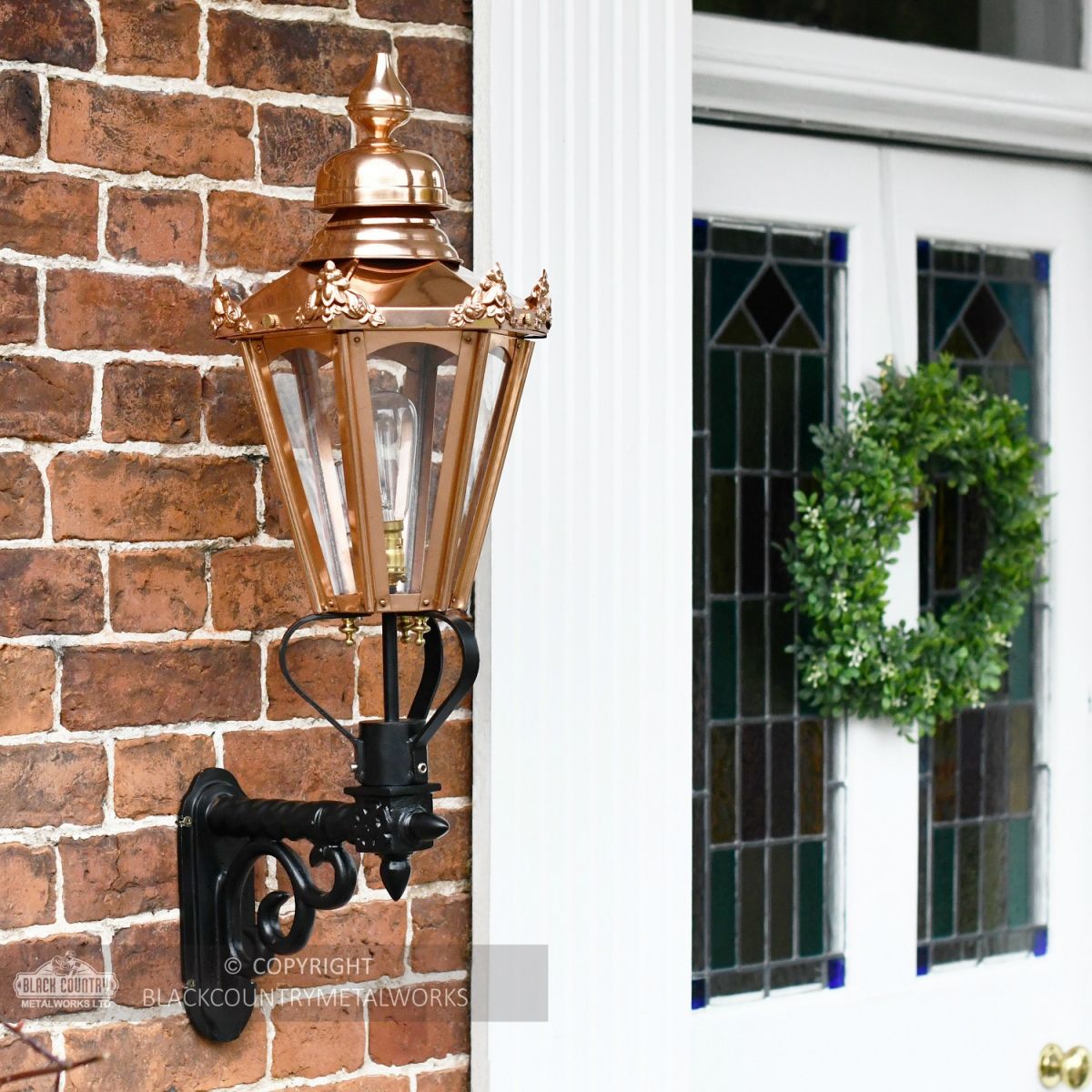 Copper hexagonal porch wall mounted lantern