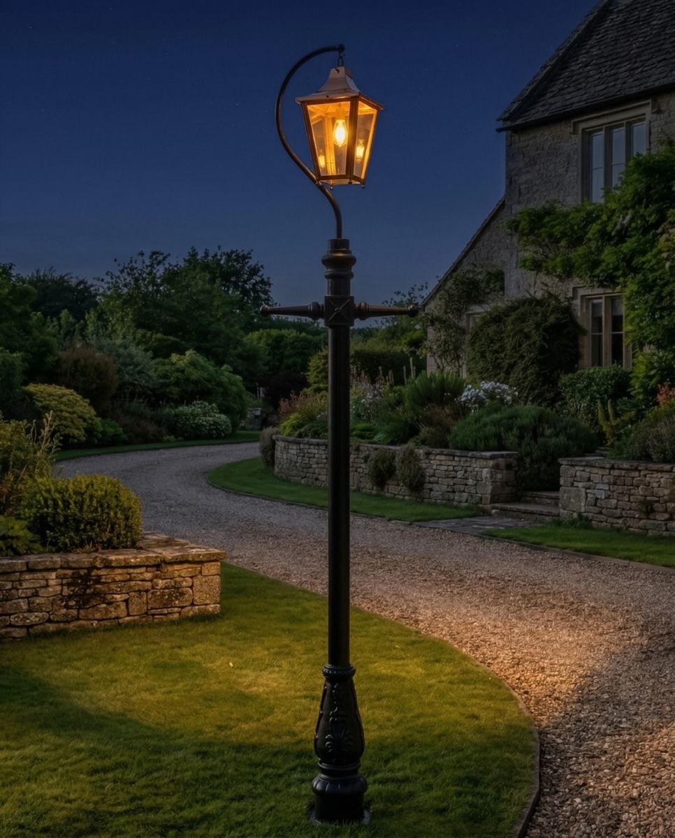 Copper Lincoln Swan Neck & Lamp Post - 2 digital illustration at night