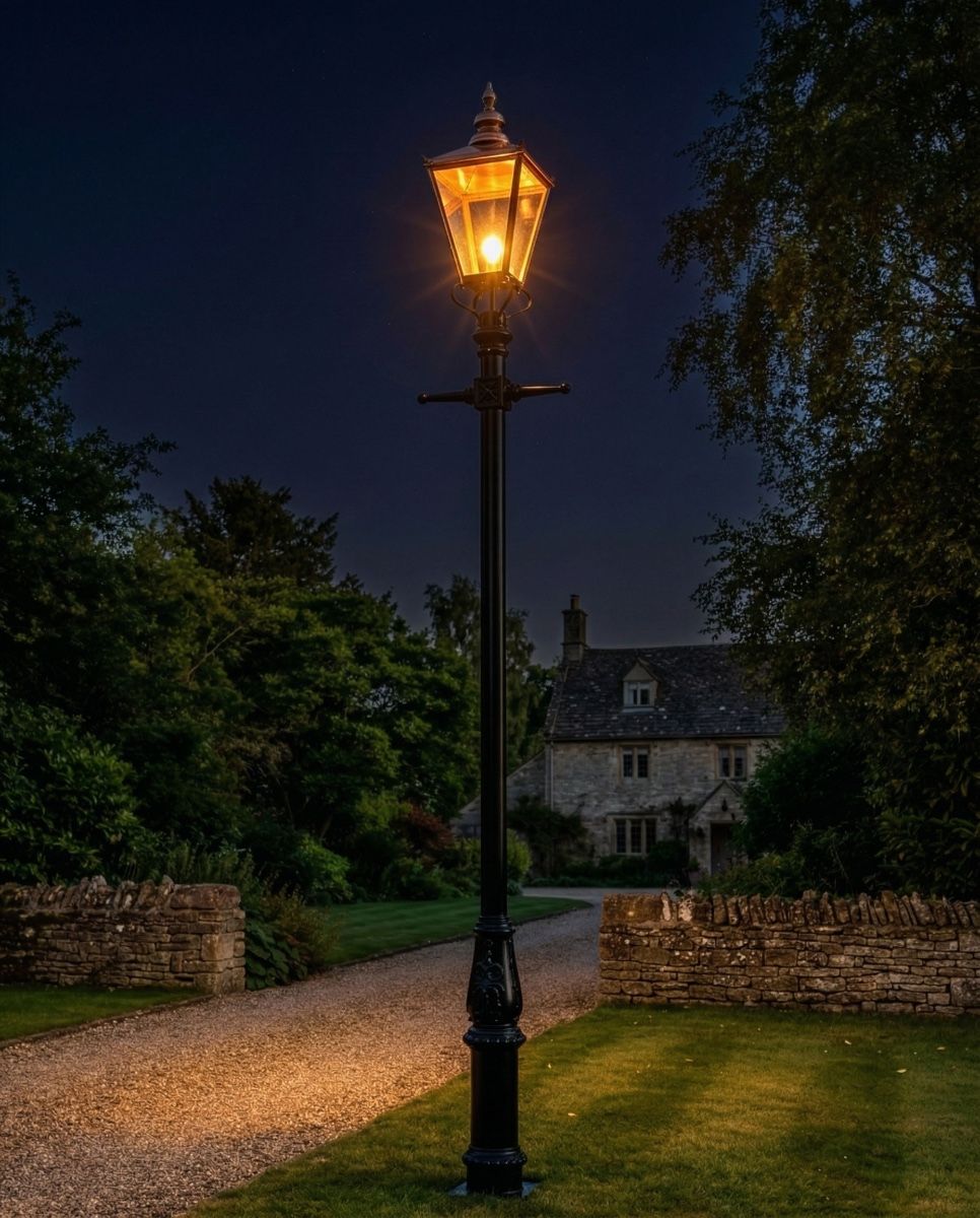 Copper Rochester High Mast Column And Lantern - 5.5m digital illustration at night