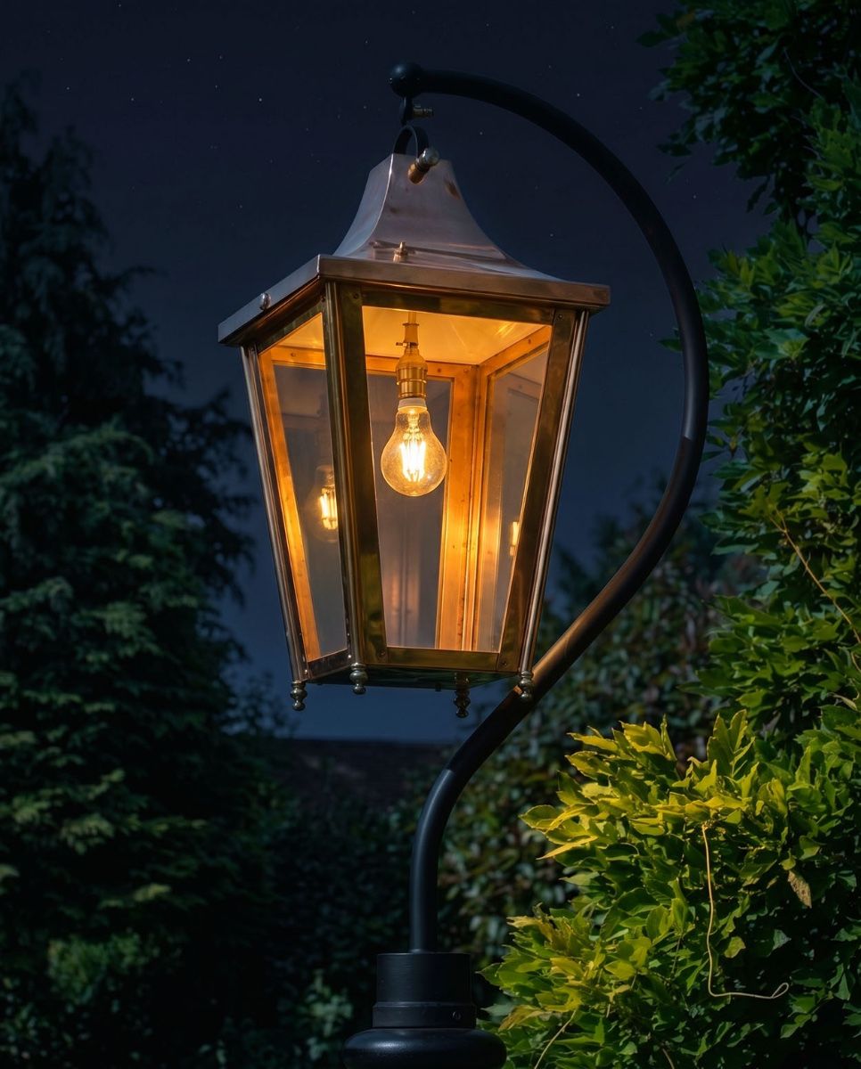 Copper Swan Neck Lantern 84cm At Night Digital Illustration