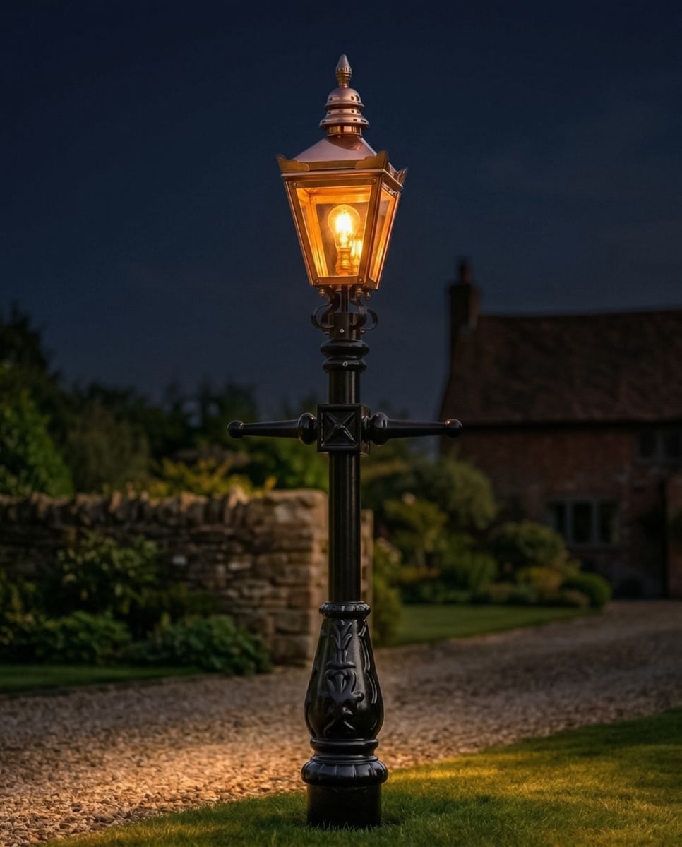 Copper Victorian Lamp Post - Miniature 1 digital illustration at night