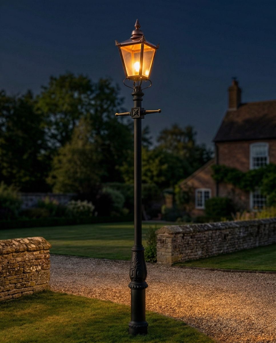 Copper Victorian Lamp Post Set 3.7m digital illustration at night
