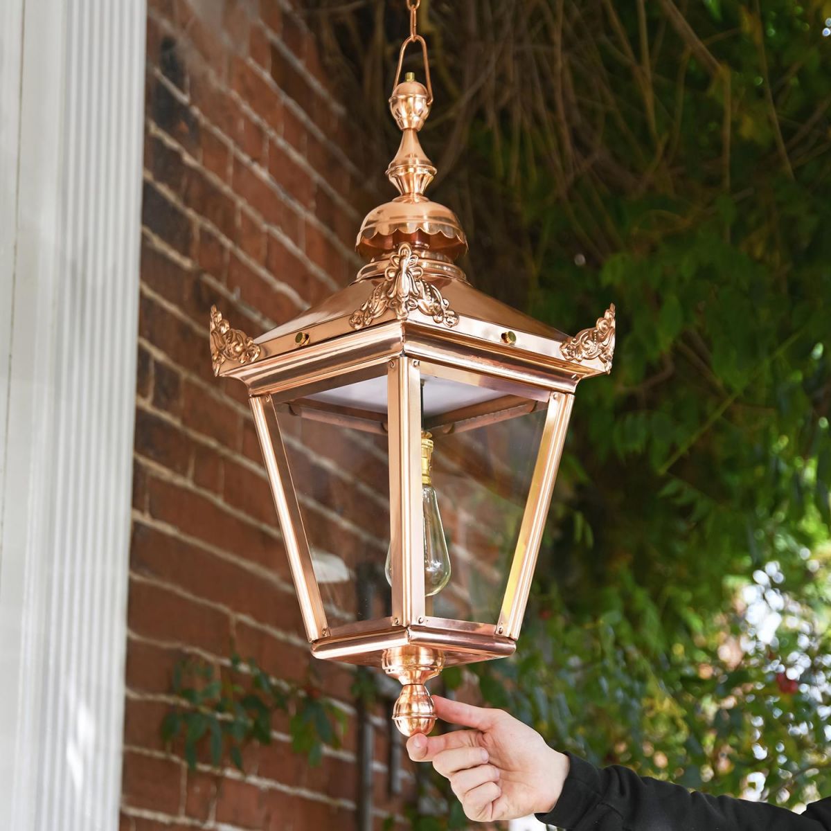 Victorian Copper Chain Hanging Porch Lantern to Scale
