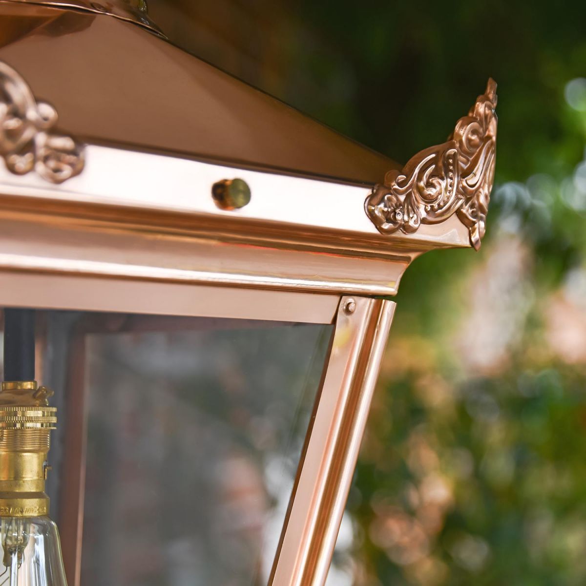 Close-up of the Finials on the Top of the Chain Hanging Porch Lantern