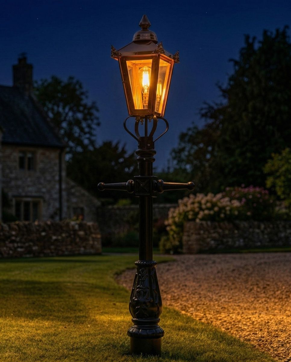 Copper Victorian Miniature Lamp Post - 1.5m digital illustration night time