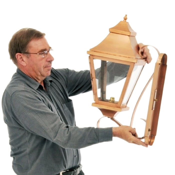 The Satin Copper "Wilmslow" Wall Lantern To Scale