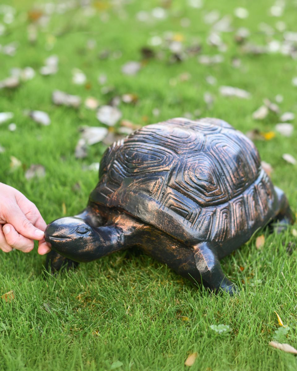 Copper and bronze aluminium tortoise garden sculpture scale