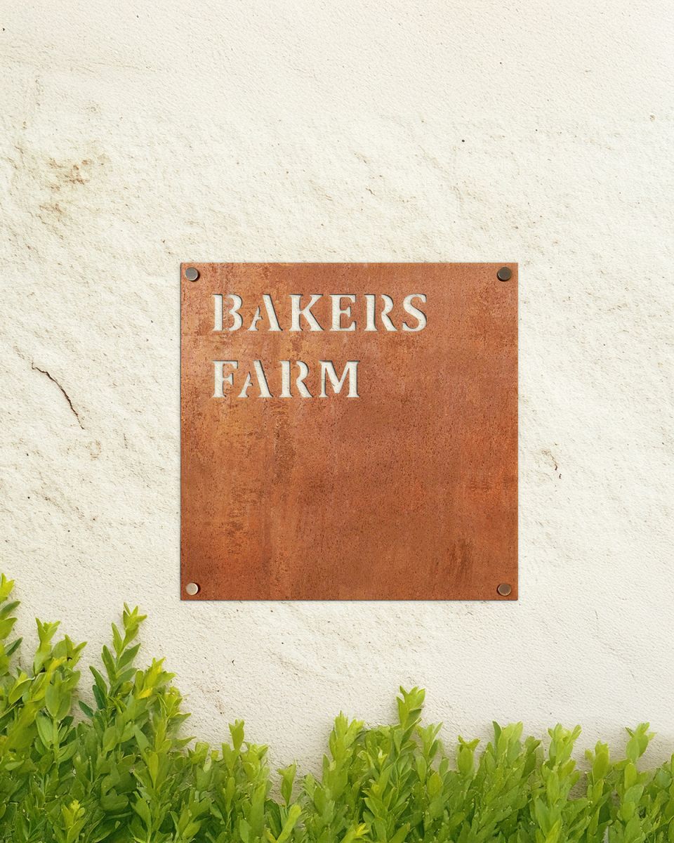 Square House Name Sign Created FRom Corten Steel 