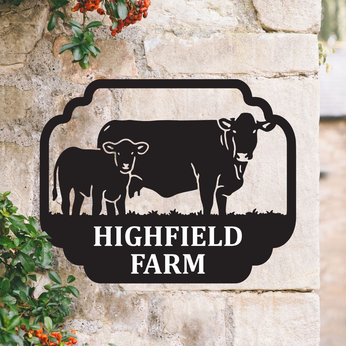 Steel Cow & Calf House Name Sign In Situ 
