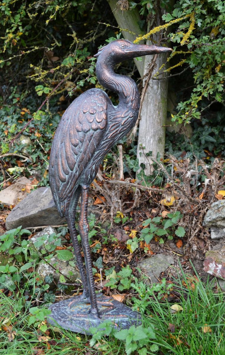"For Always" Pair of Cast Iron Garden Crane Sculptures