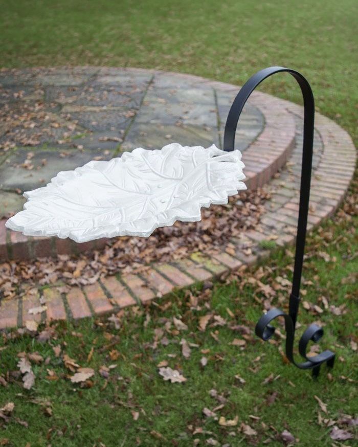 Cream "New Forest" Leaf Design Bird Bath Feeder in Situ