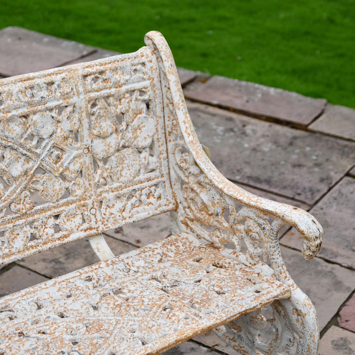Close up of Cast Iron Bench Framework with Antique Cream finish