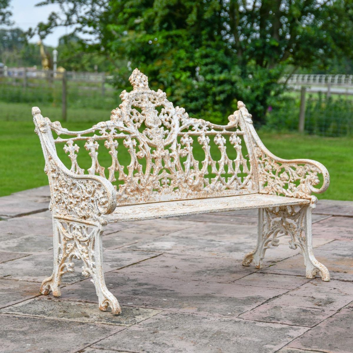Antique Cream Gothic Style Two Seater Bench 