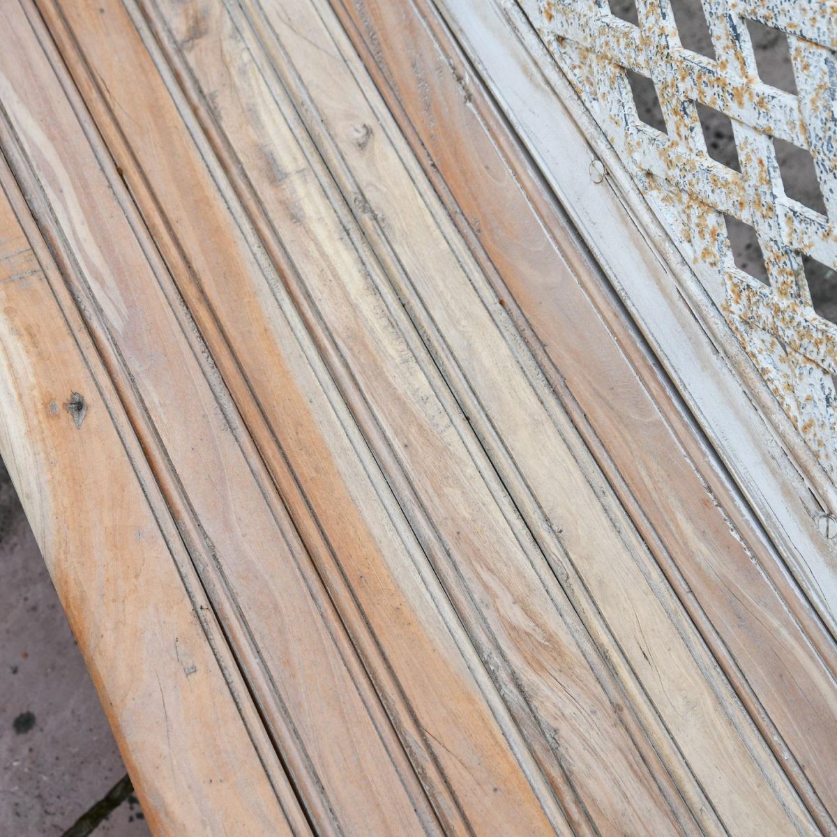 Close up of wooden slats on "Rose Lattice" Garden Bench