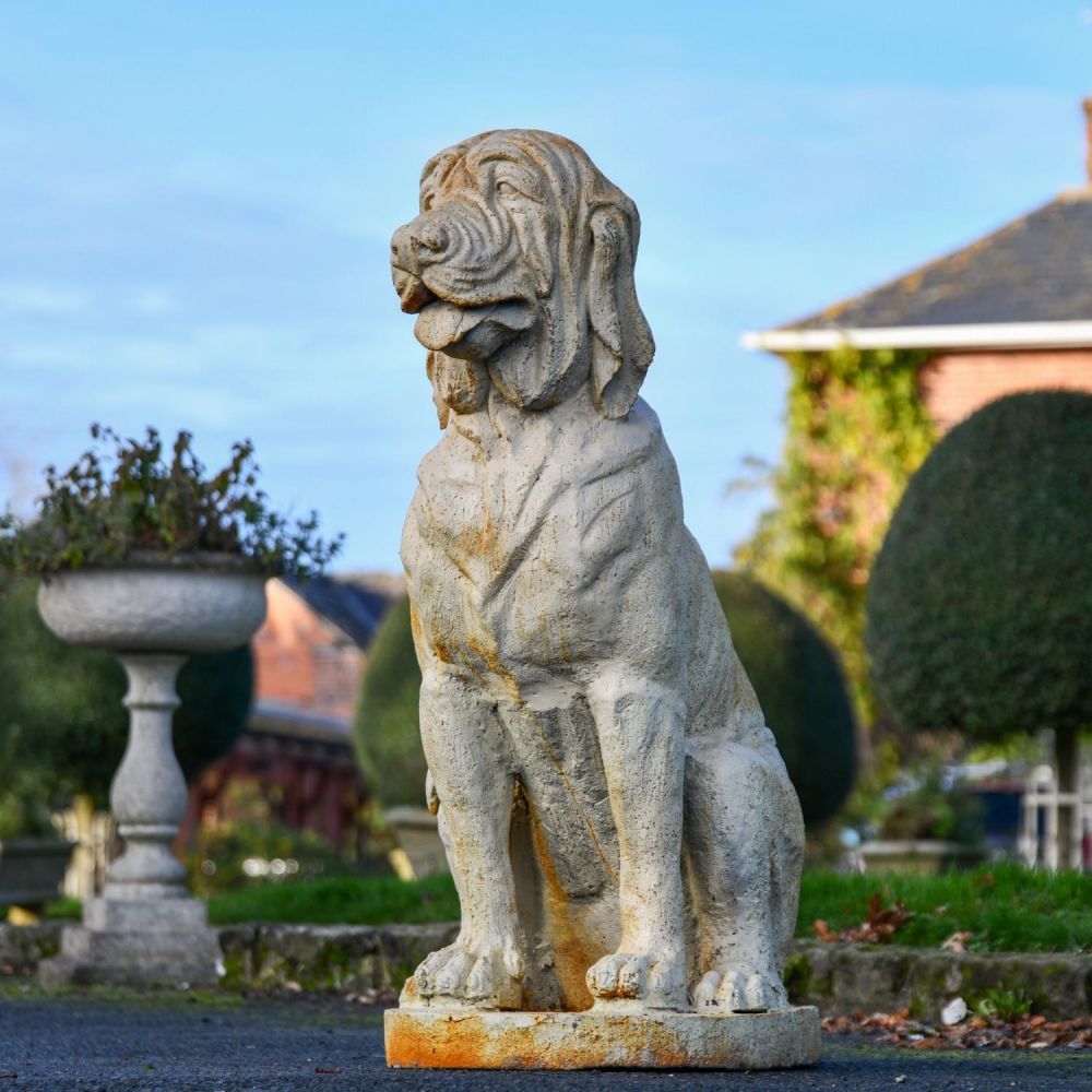 Rustic Cream Sitting Bloodhound Garden Sculpture