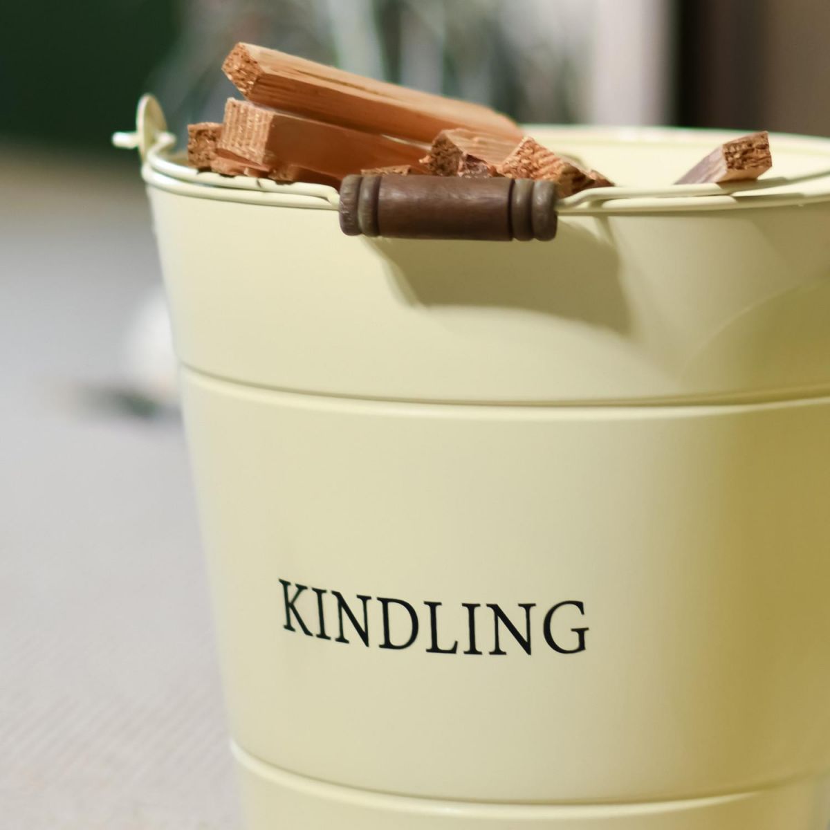 Cream "Kindling" Log Store Bucket In Situ