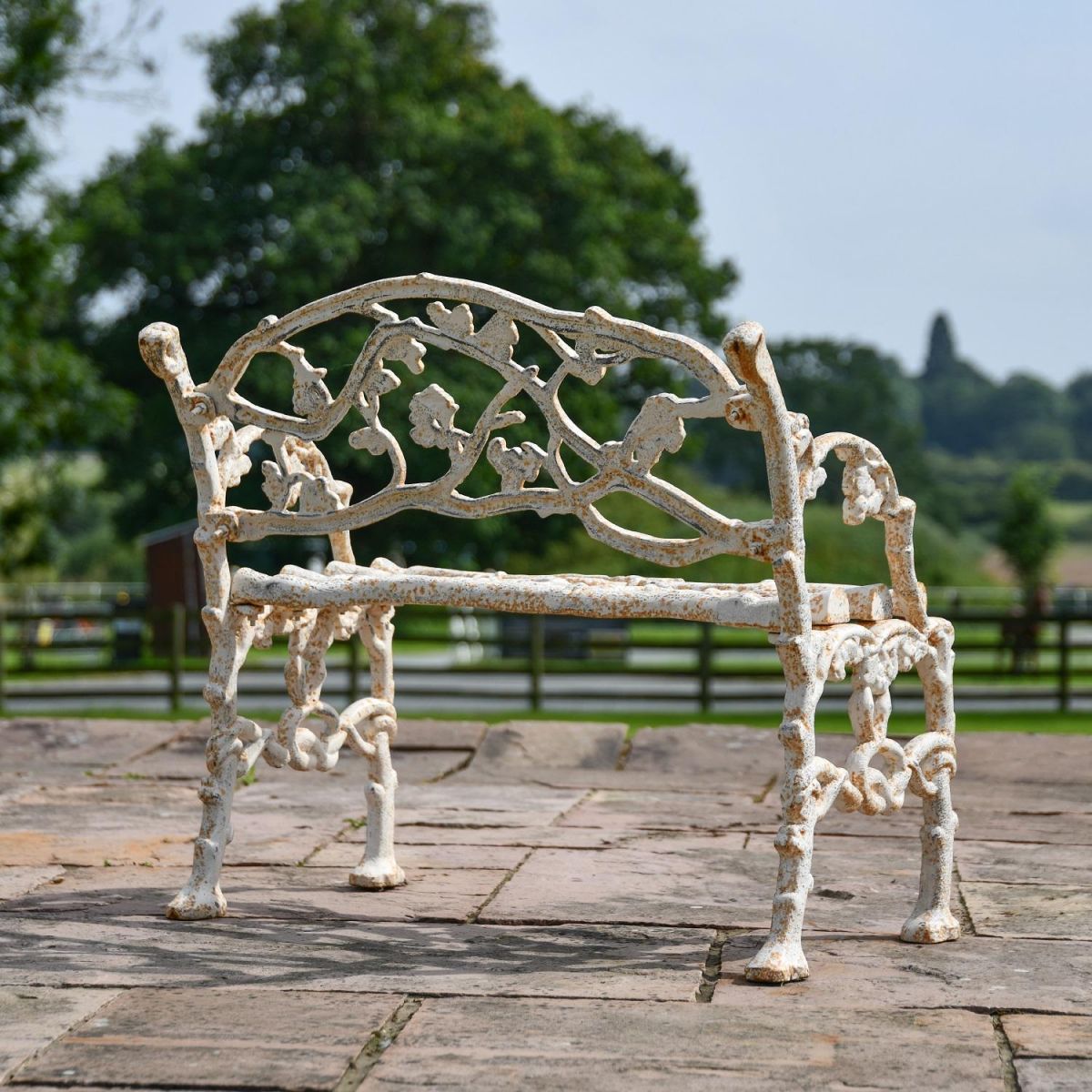 Rear view of Antique Cream Cast Iron Garden Bench 