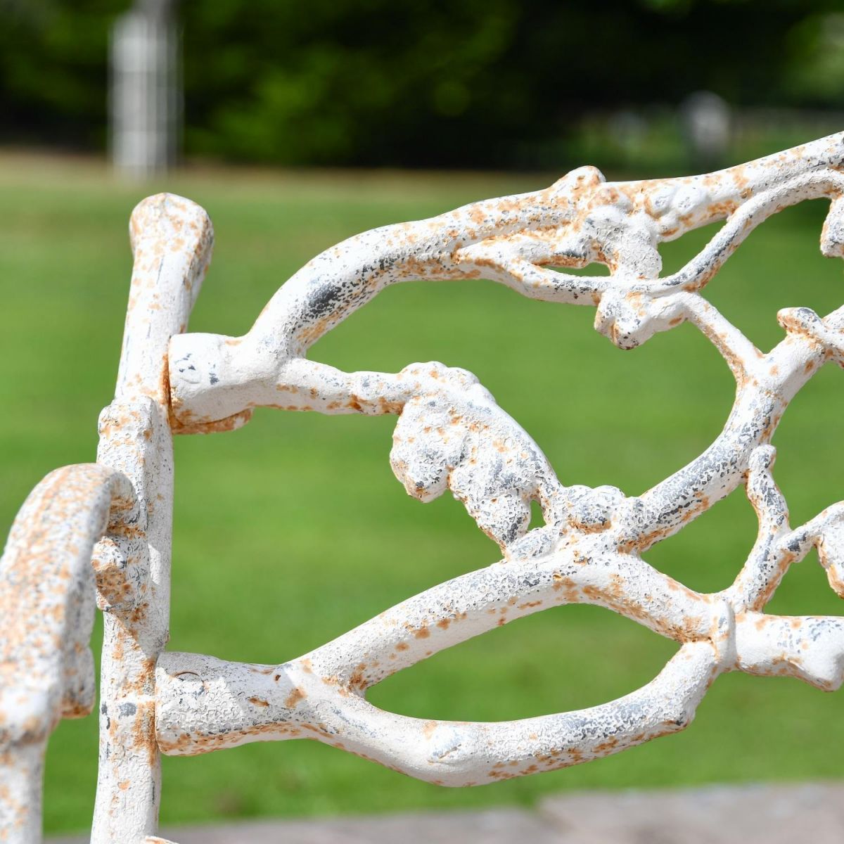 Close up of Antique Cream Tree Branch Bench