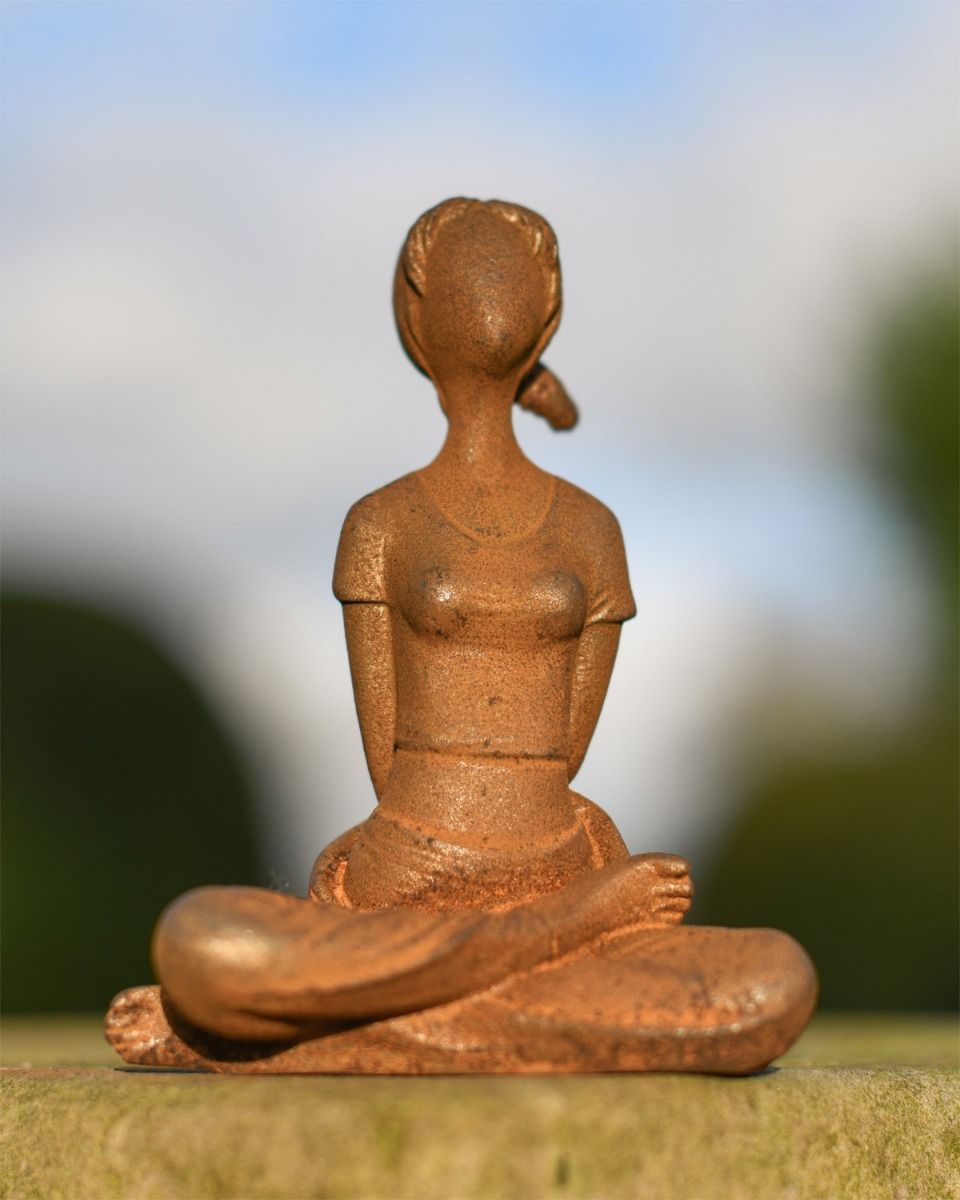 Rustic Cast iron Crossed Legged Woman Garden Sculpture 